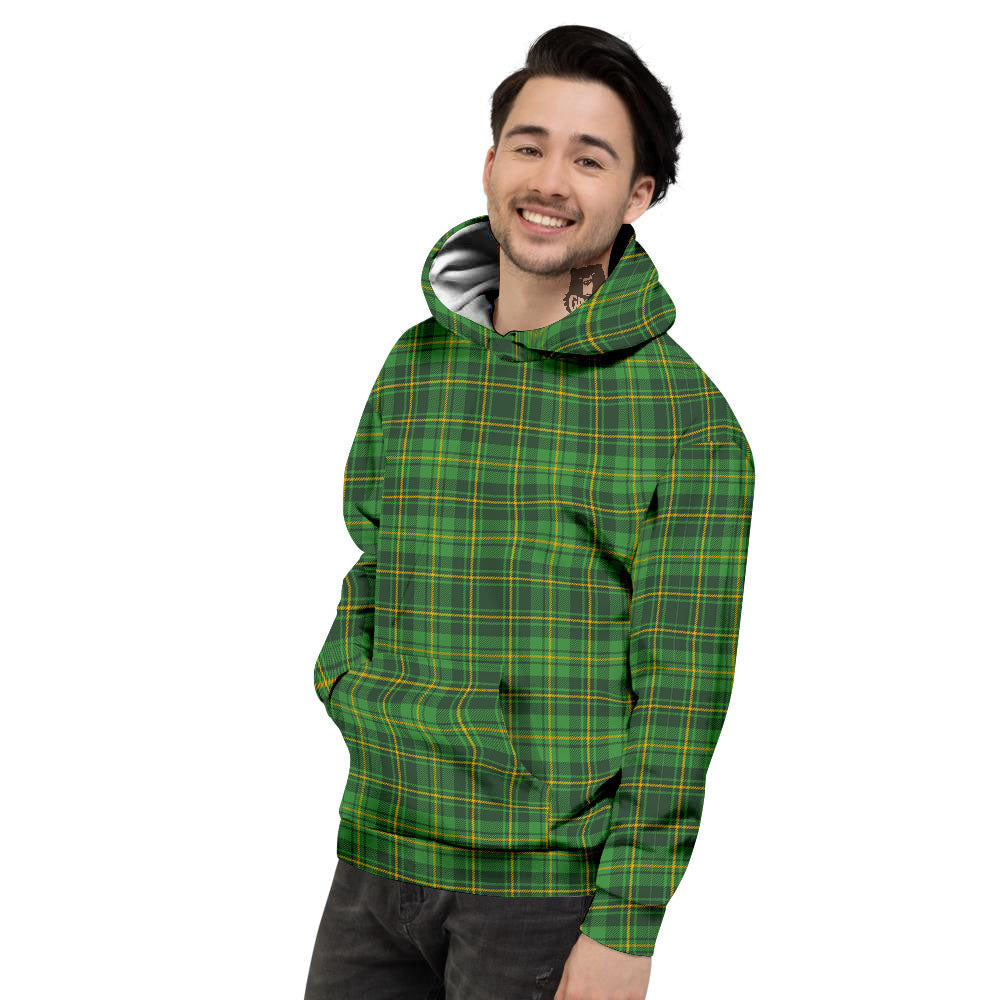 St. Patrick's Day Green Tartan Print Men's Hoodie-grizzshop