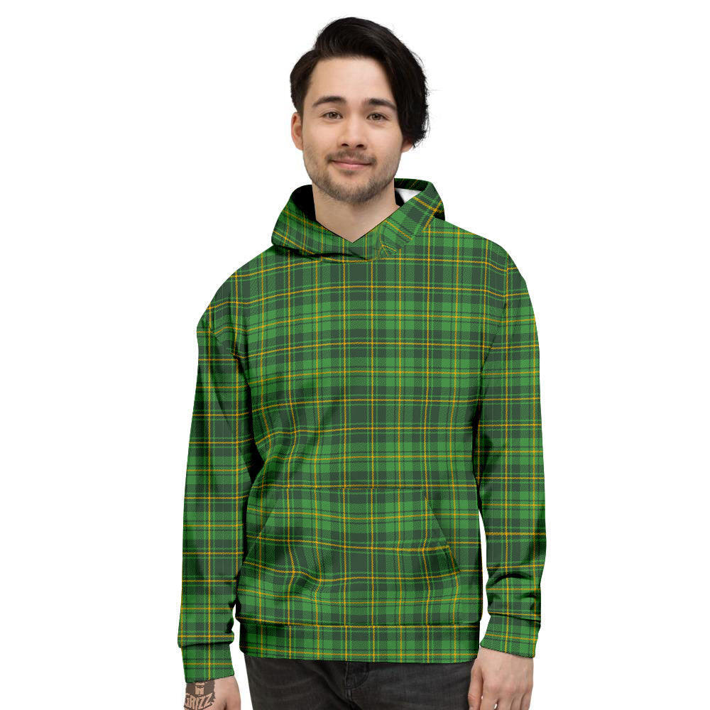 St. Patrick's Day Green Tartan Print Men's Hoodie-grizzshop