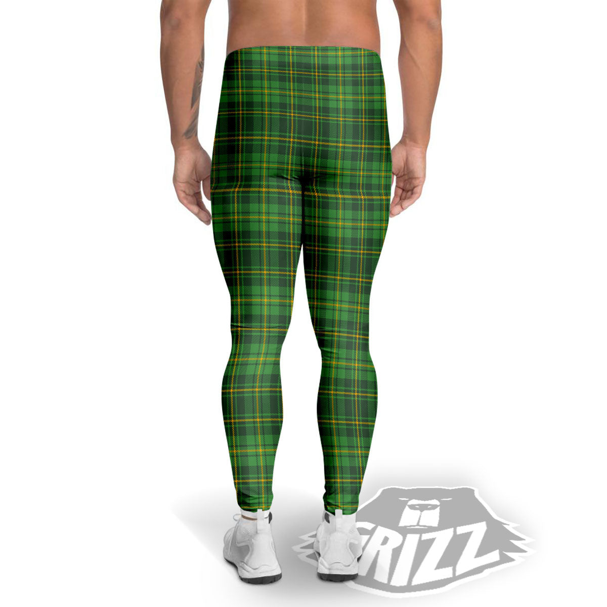 St. Patrick's Day Green Tartan Print Men's Leggings-grizzshop