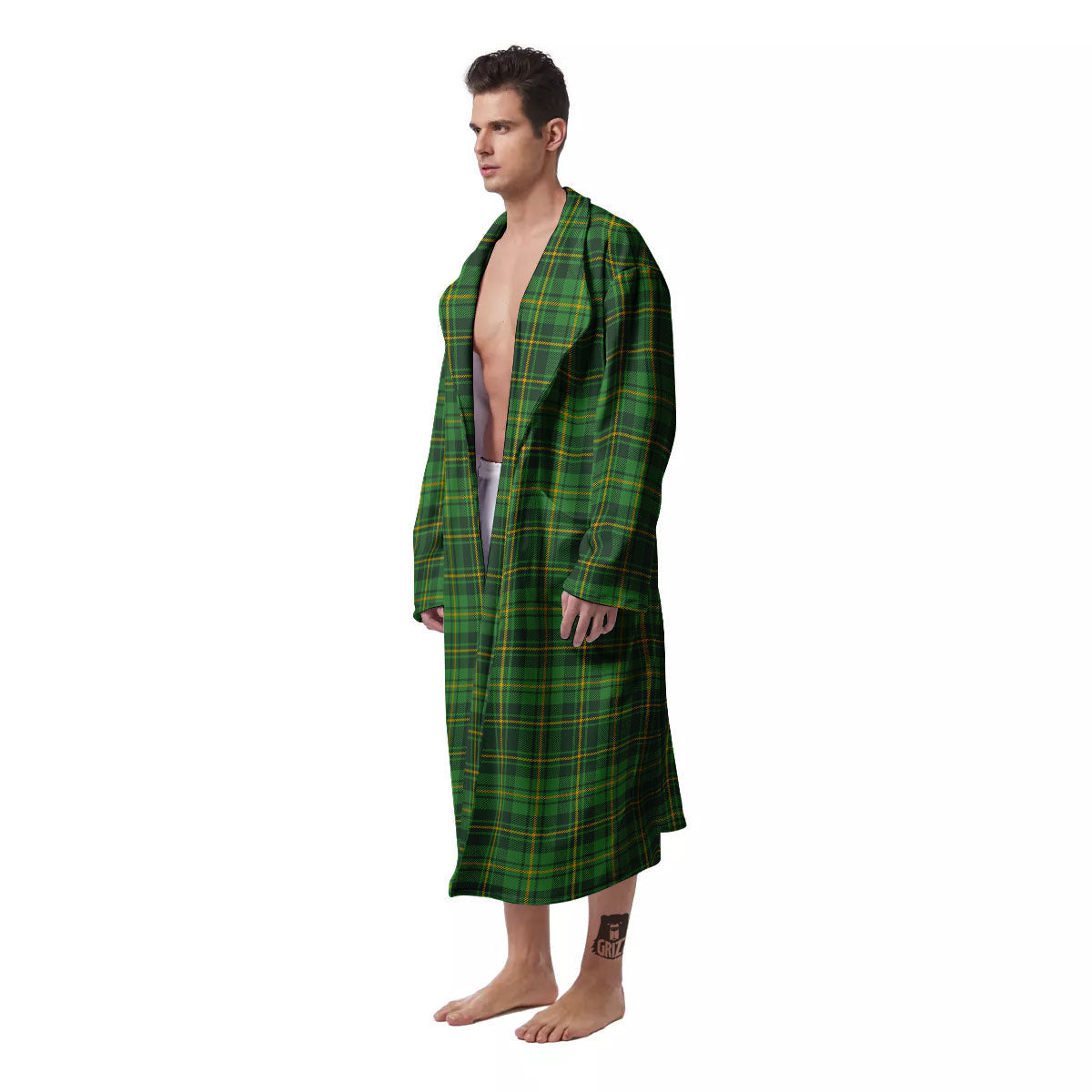 St. Patrick's Day Green Tartan Print Men's Robe-grizzshop