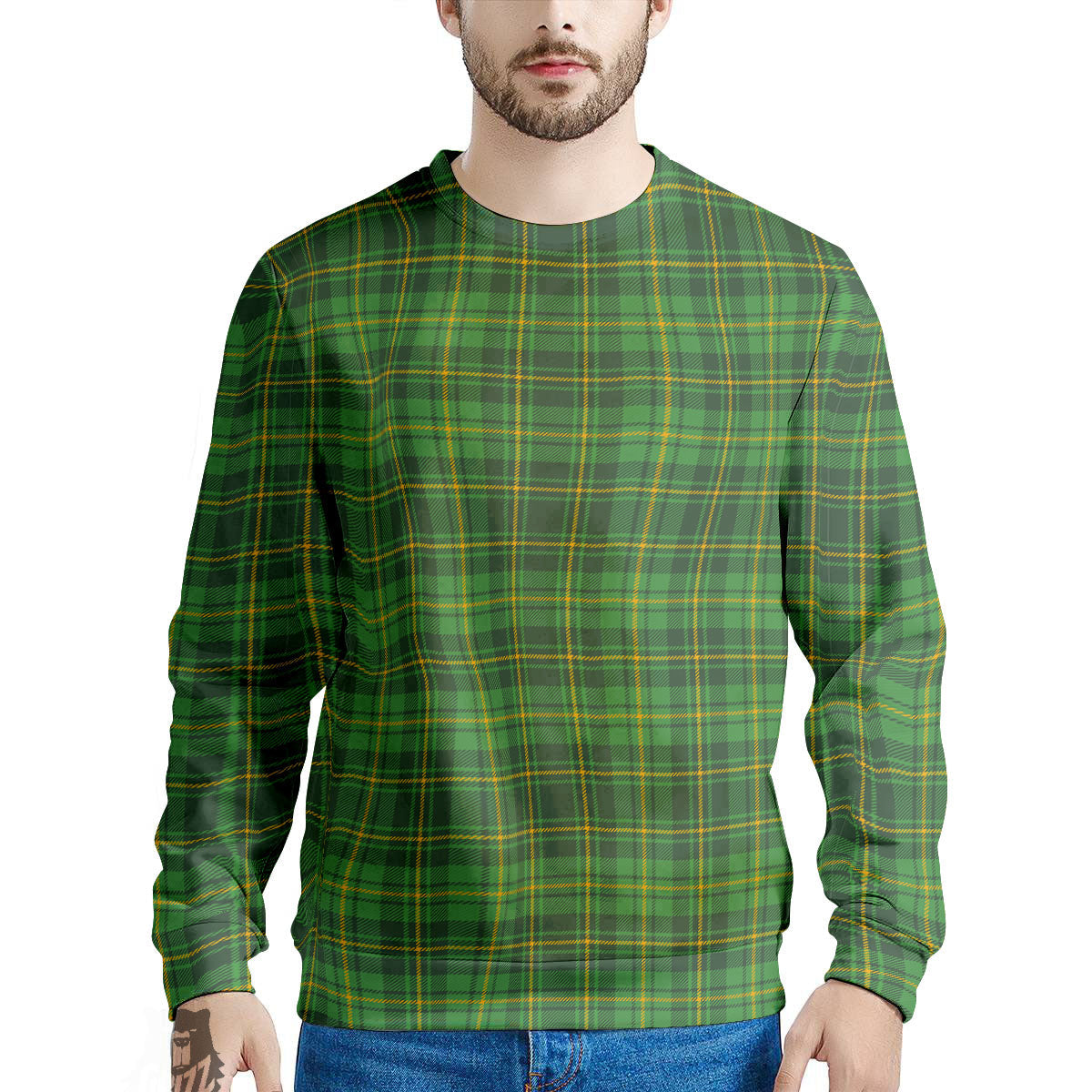 St. Patrick's Day Green Tartan Print Men's Sweatshirt-grizzshop