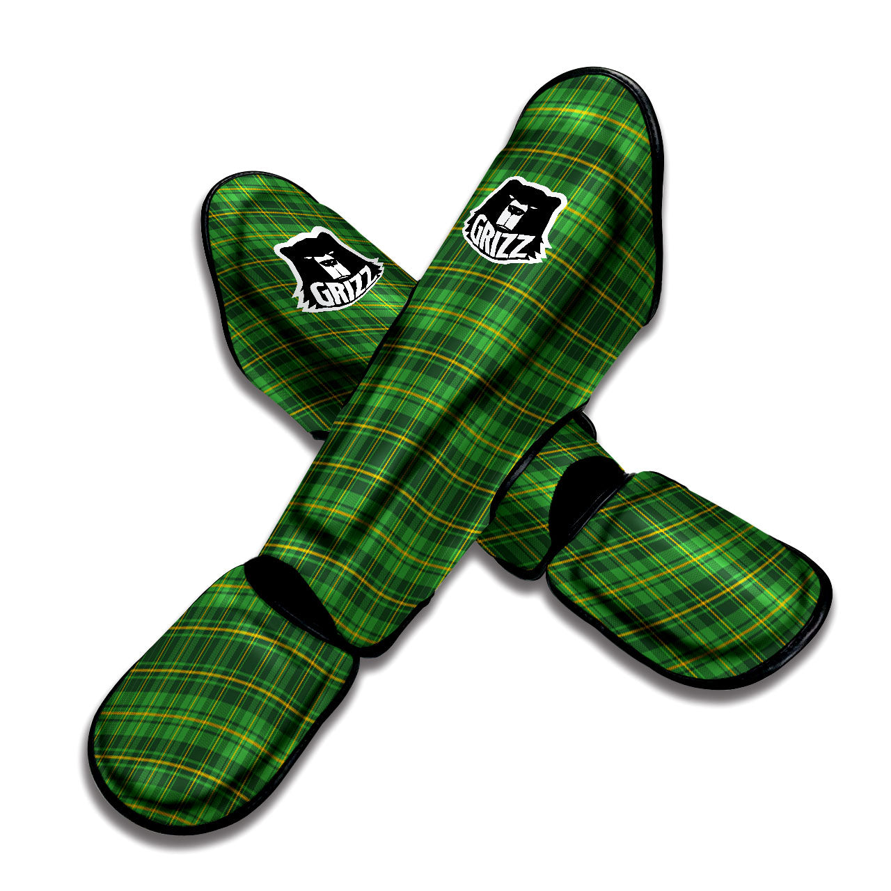 St. Patrick's Day Green Tartan Print Muay Thai Shin Guards-grizzshop