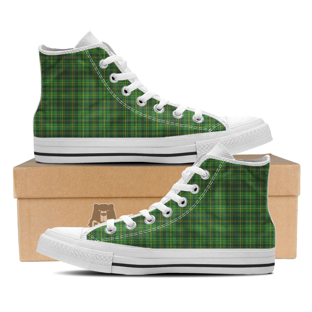 St. Patrick's Day Green Tartan Print White High Top Shoes-grizzshop