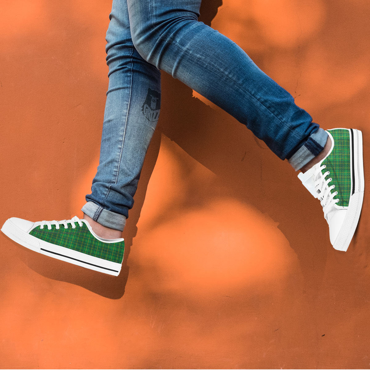 St. Patrick's Day Green Tartan Print White Low Top Shoes-grizzshop