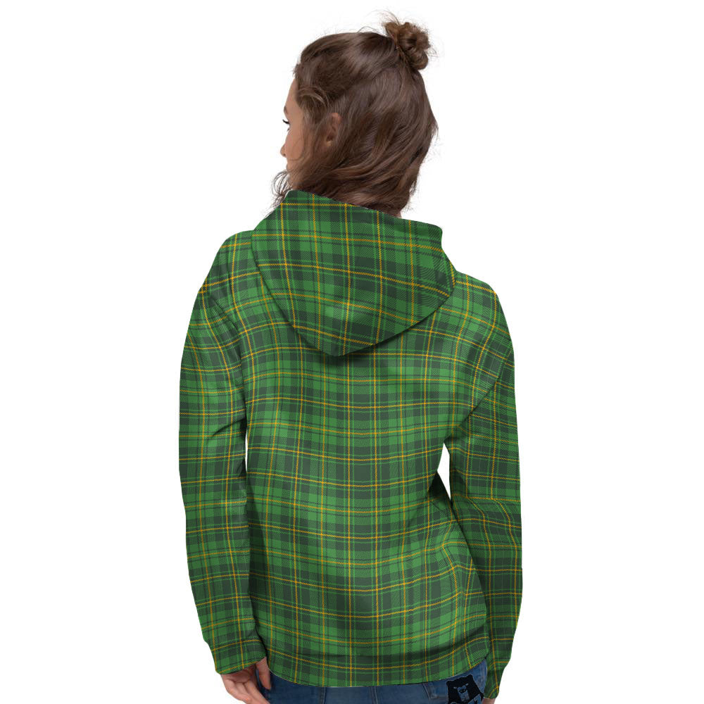 St. Patrick's Day Green Tartan Print Women's Hoodie-grizzshop