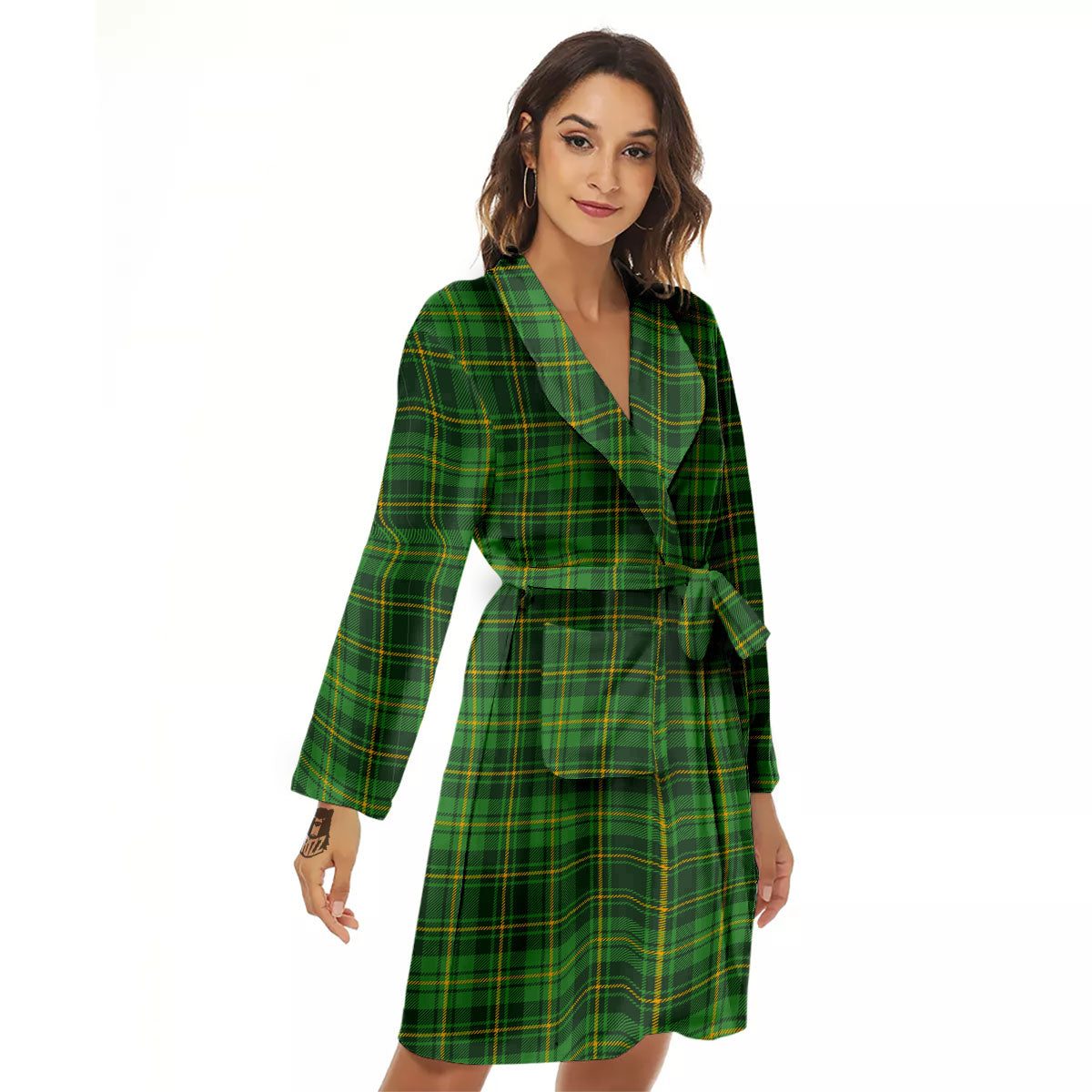 St. Patrick's Day Green Tartan Print Women's Robe-grizzshop