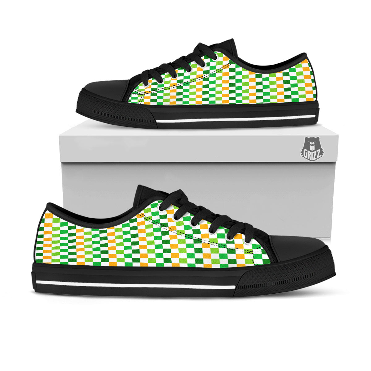 St. Patrick's Day Irish Checkered Print Black Low Top Shoes-grizzshop