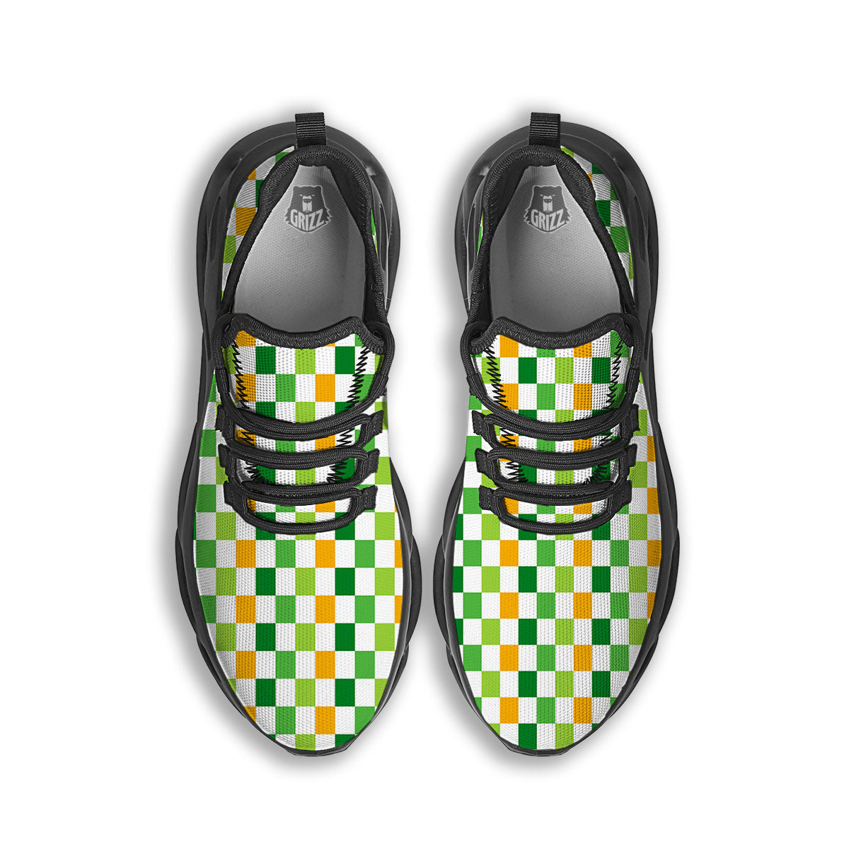 St. Patrick's Day Irish Checkered Print Black Running Shoes-grizzshop