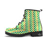 St. Patrick's Day Irish Checkered Print Leather Boots-grizzshop