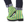 St. Patrick's Day Irish Checkered Print Leather Boots-grizzshop