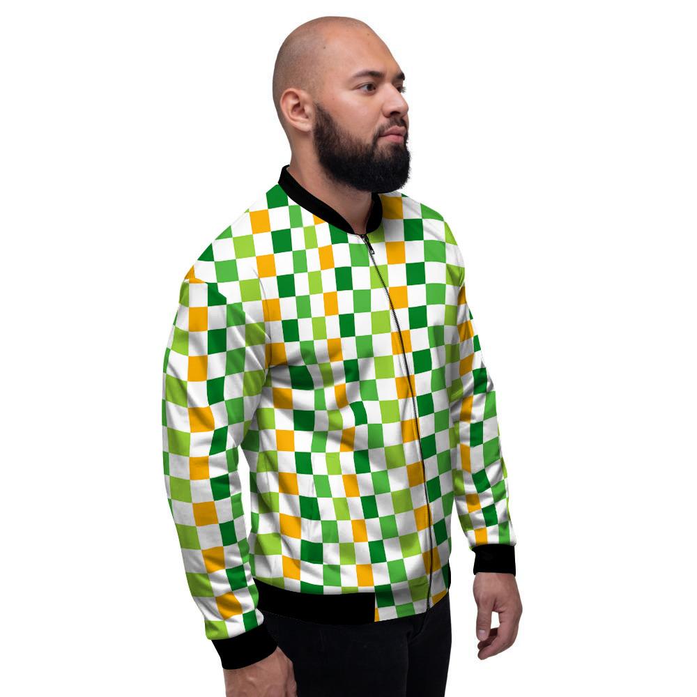 St. Patrick's Day Irish Checkered Print Men's Bomber Jacket-grizzshop