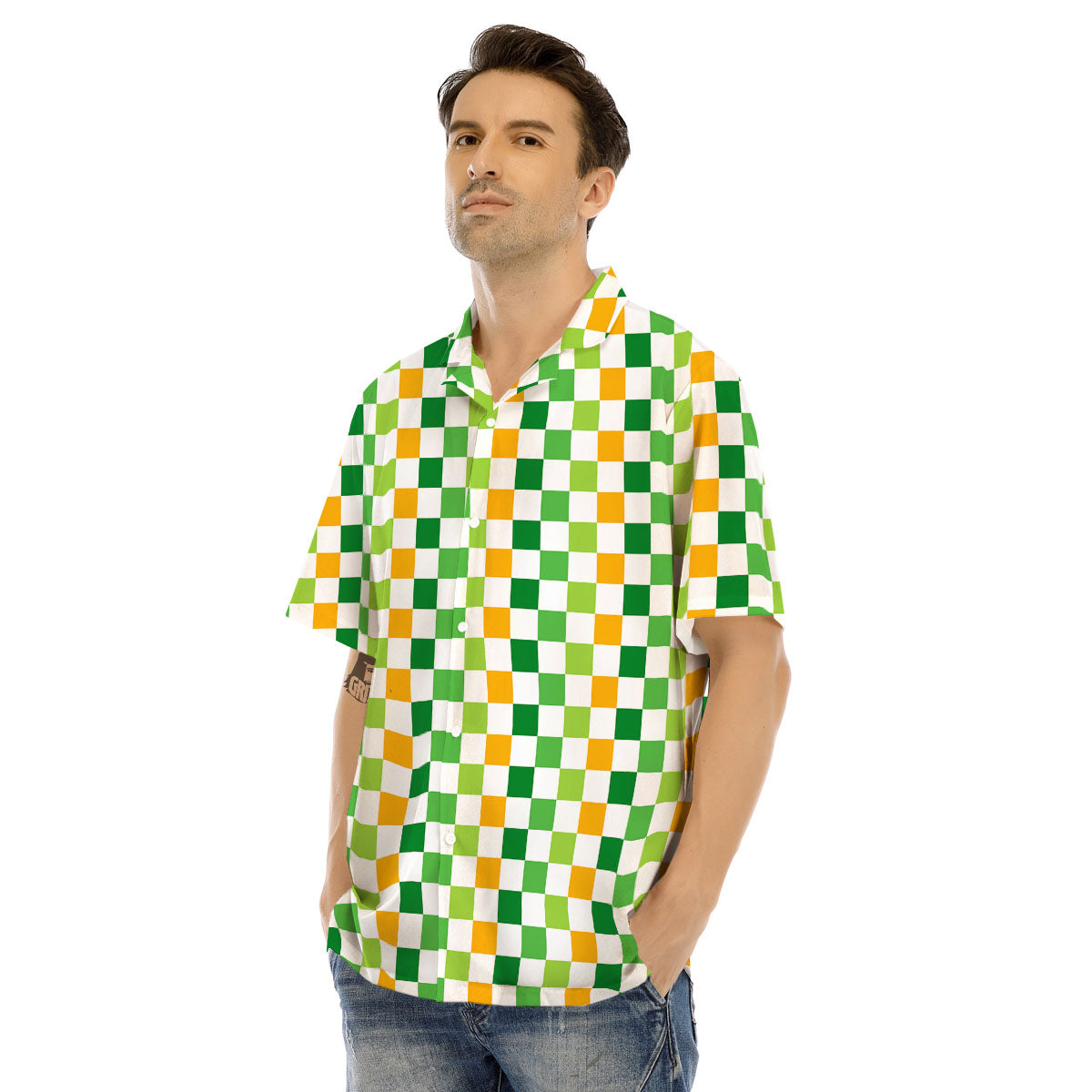 St. Patrick's Day Irish Checkered Print Men's Hawaiian Shirt-grizzshop