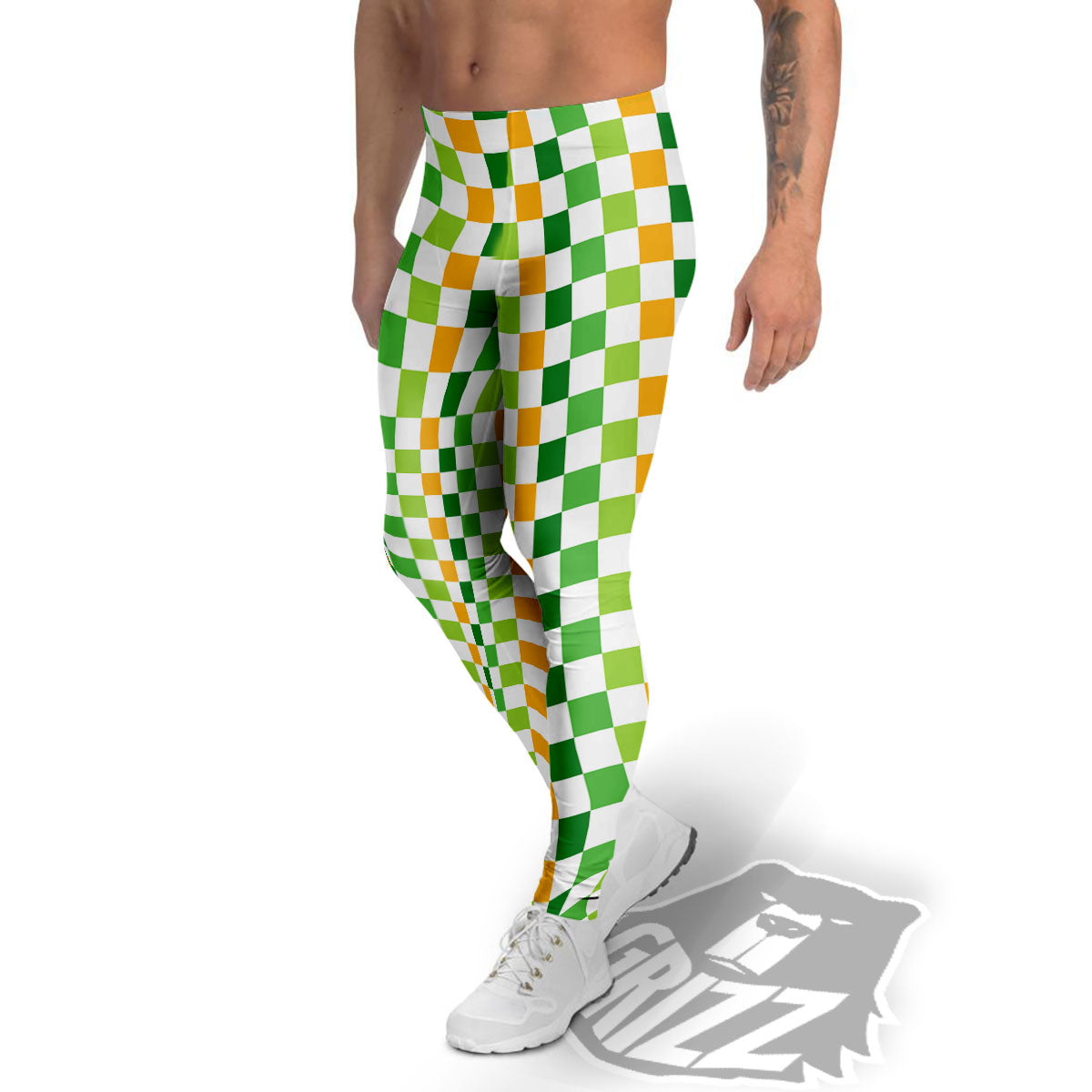 St. Patrick's Day Irish Checkered Print Men's Leggings-grizzshop