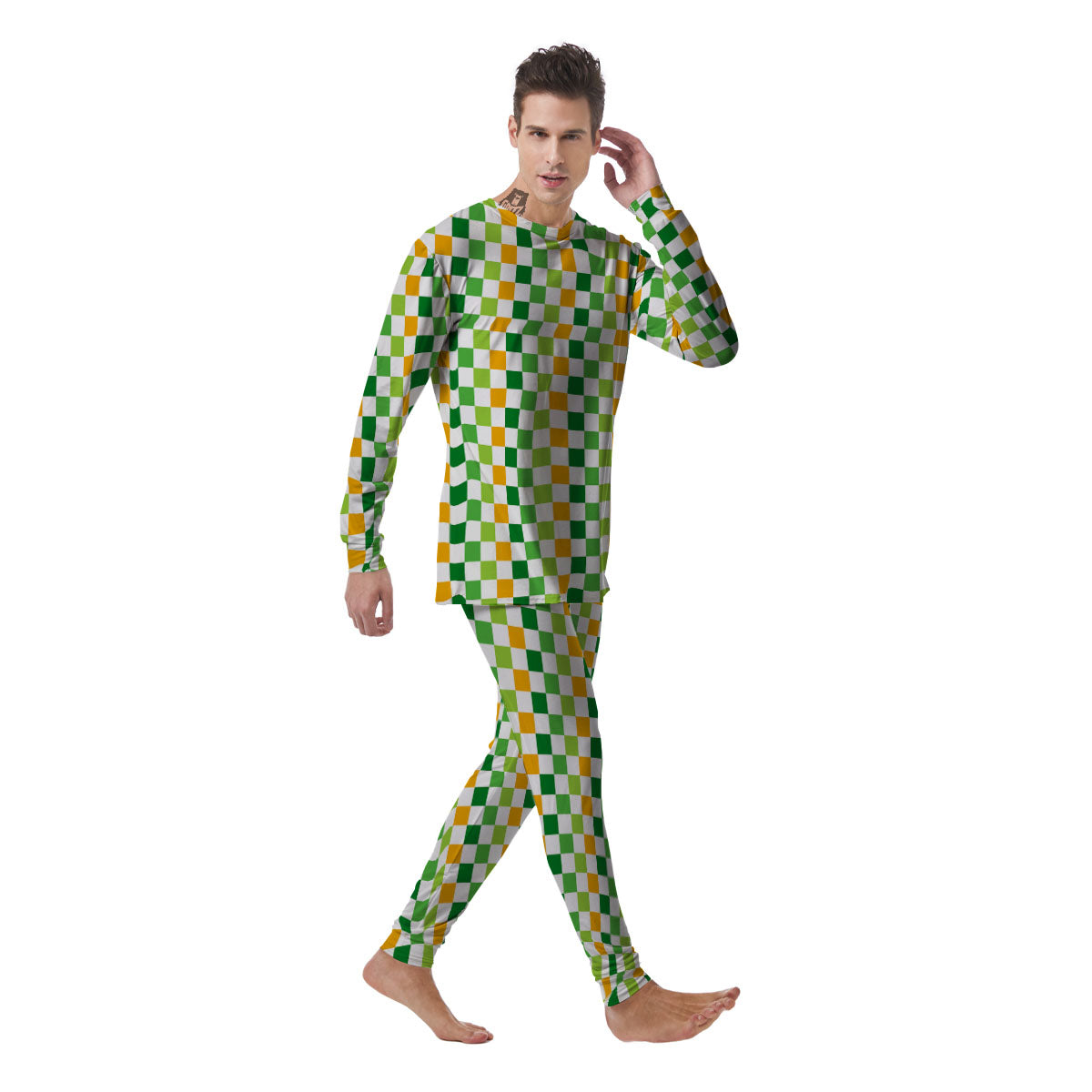 St. Patrick's Day Irish Checkered Print Men's Pajamas-grizzshop