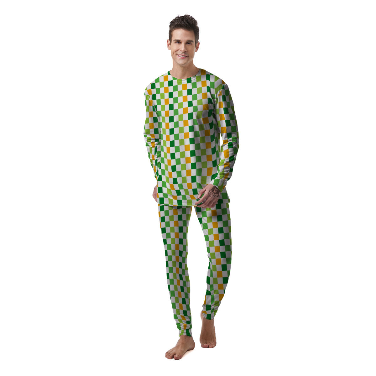 St. Patrick's Day Irish Checkered Print Men's Pajamas-grizzshop