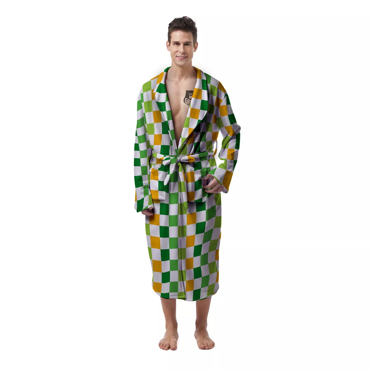 St. Patrick's Day Irish Checkered Print Men's Robe-grizzshop