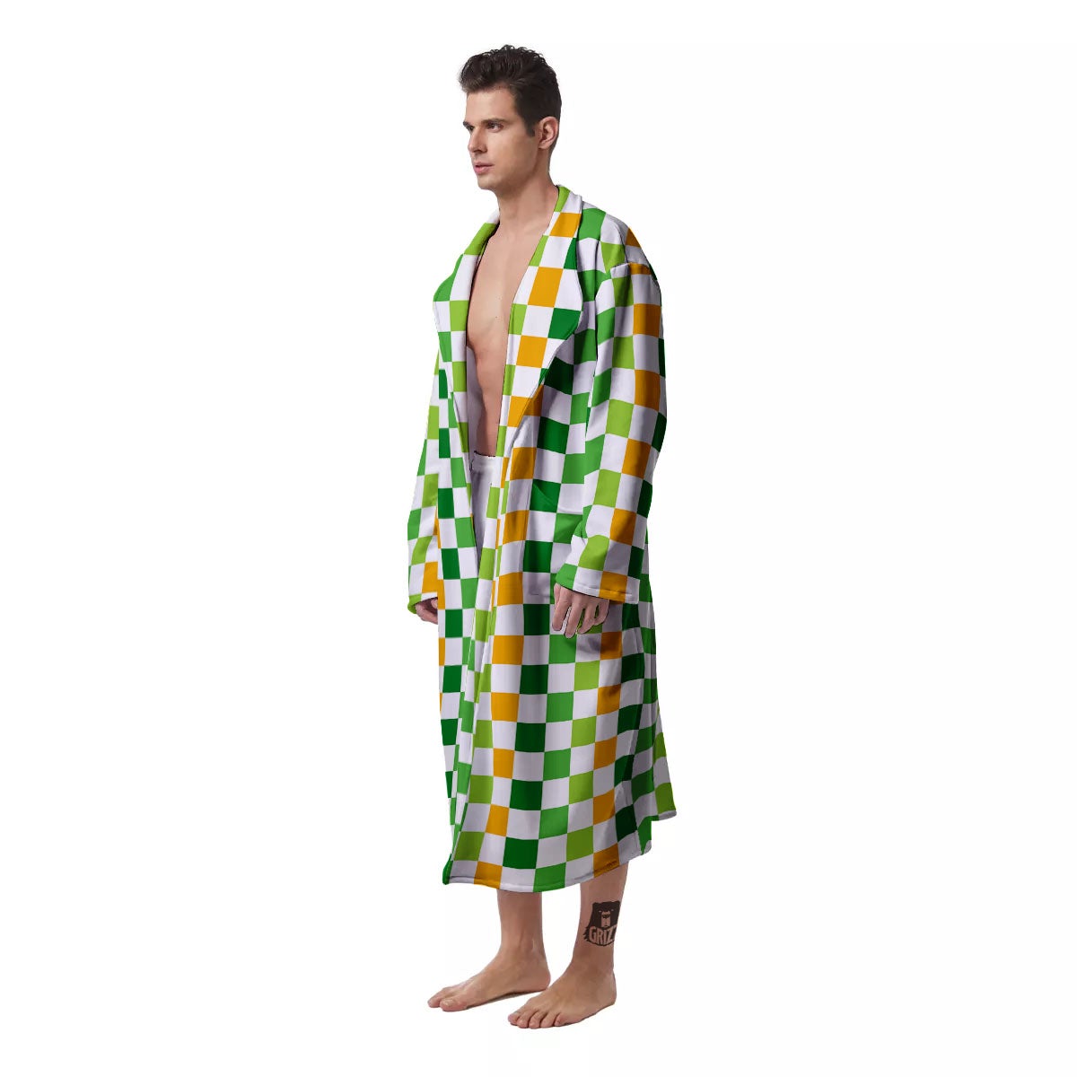 St. Patrick's Day Irish Checkered Print Men's Robe-grizzshop