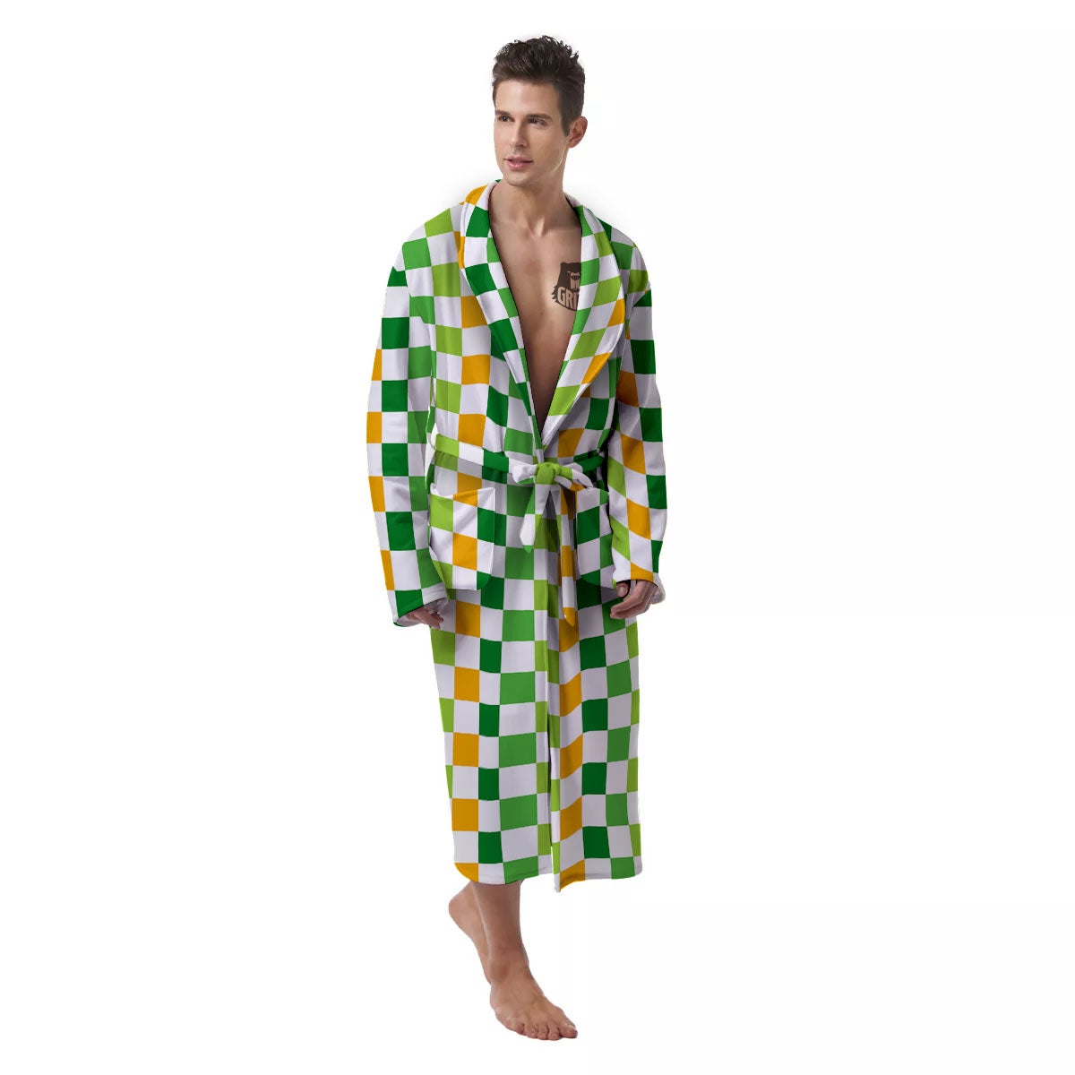 St. Patrick's Day Irish Checkered Print Men's Robe-grizzshop