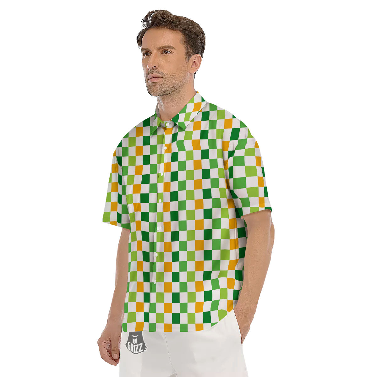 St. Patrick's Day Irish Checkered Print Men's Short Sleeve Shirts-grizzshop