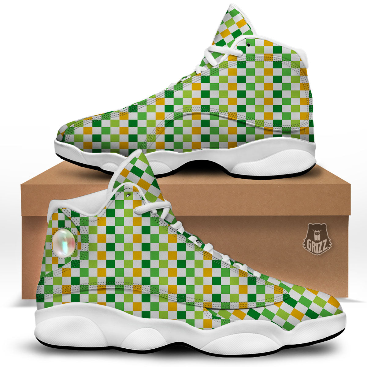 St. Patrick's Day Irish Checkered Print White Basketball Shoes-grizzshop