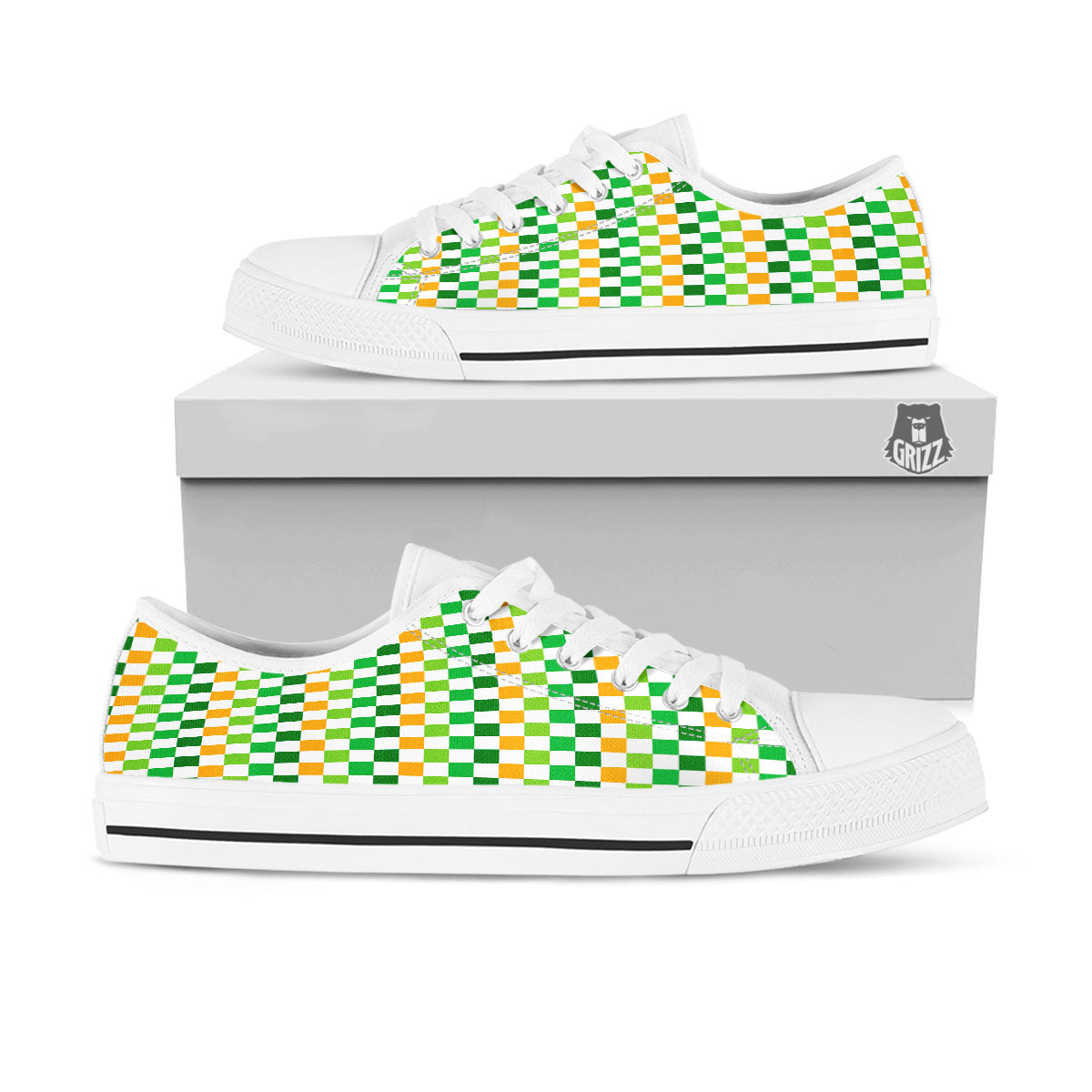 St. Patrick's Day Irish Checkered Print White Low Top Shoes-grizzshop