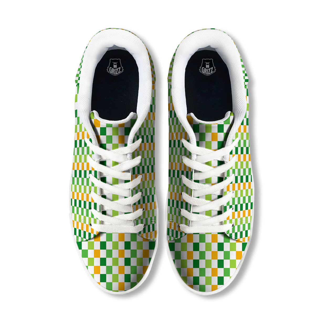 St. Patrick's Day Irish Checkered Print White Low Top Sneakers-grizzshop