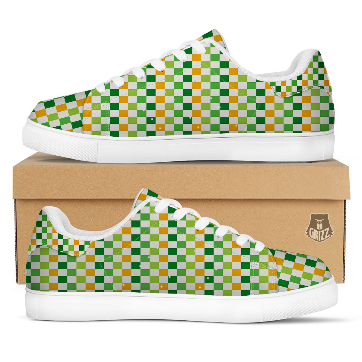 St. Patrick's Day Irish Checkered Print White Low Top Sneakers-grizzshop