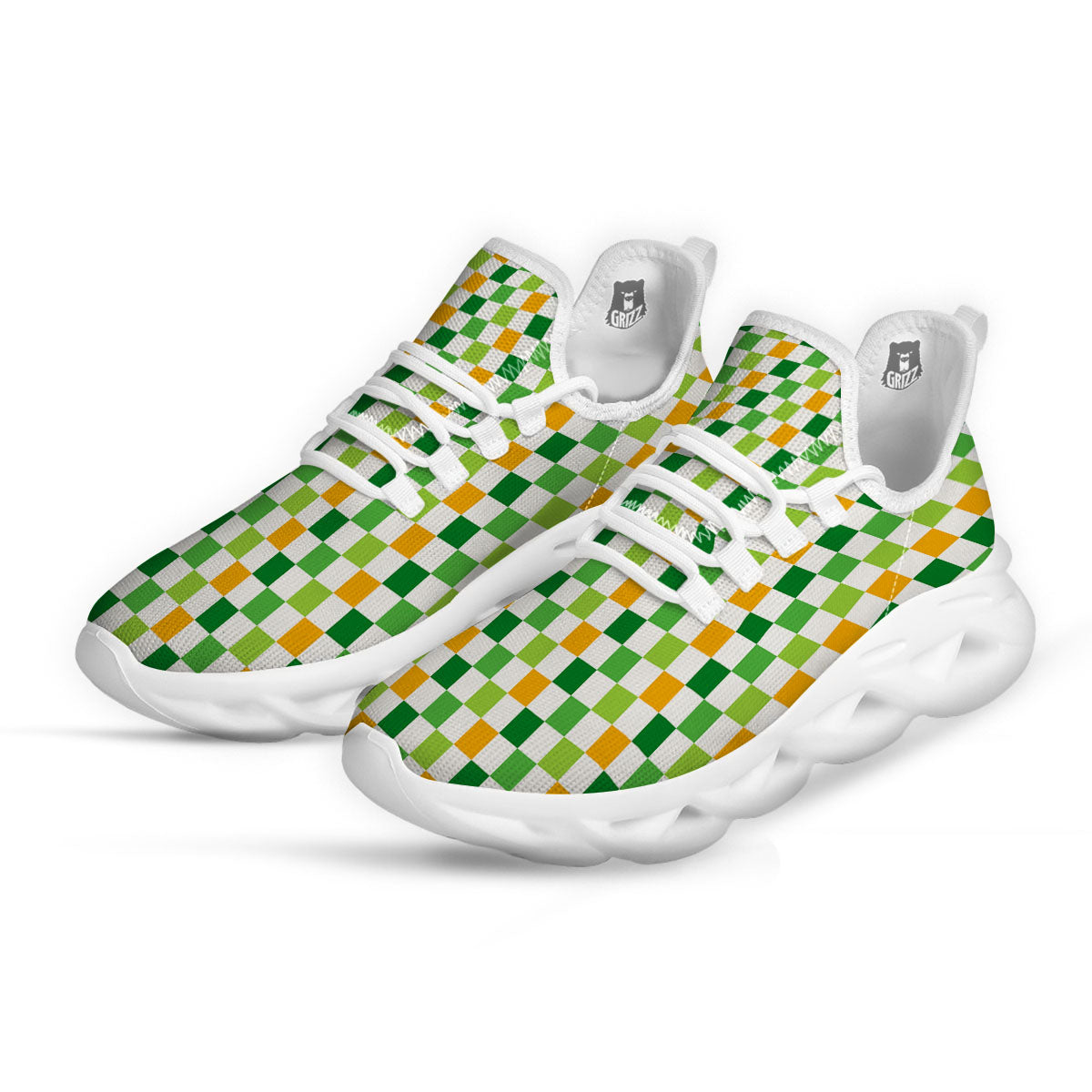 St. Patrick's Day Irish Checkered Print White Running Shoes-grizzshop