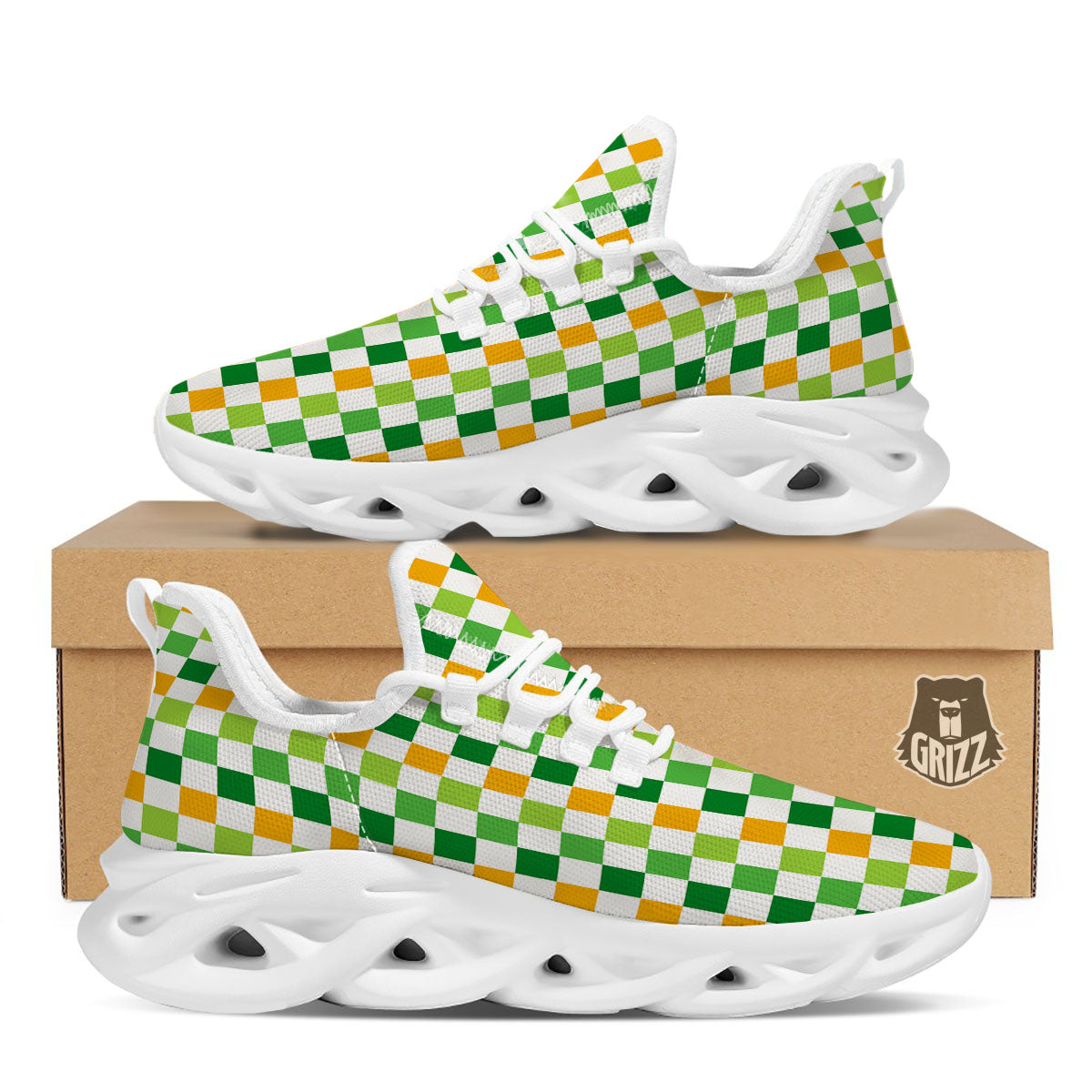 St. Patrick's Day Irish Checkered Print White Running Shoes-grizzshop