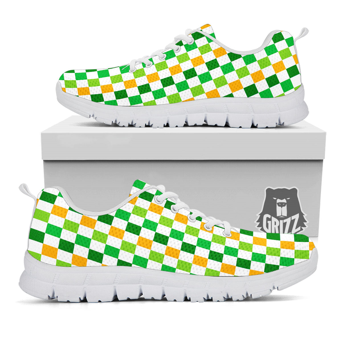 St. Patrick's Day Irish Checkered Print White Sneaker-grizzshop