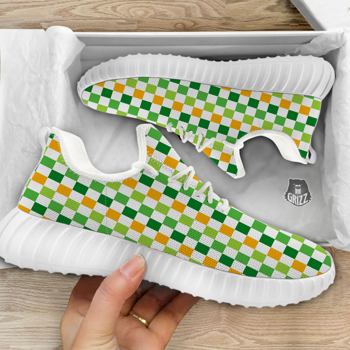 St. Patrick's Day Irish Checkered Print White Walking Shoes-grizzshop