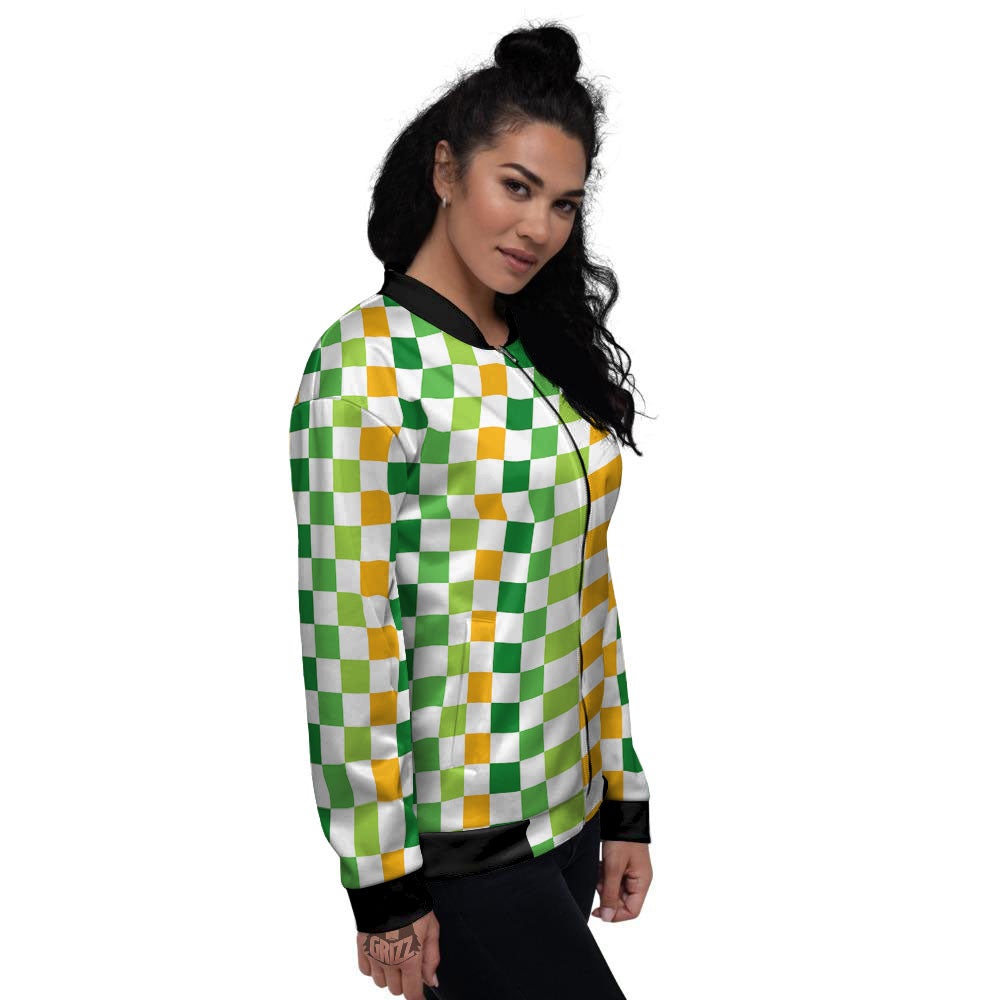 St. Patrick's Day Irish Checkered Print Women's Bomber Jacket-grizzshop