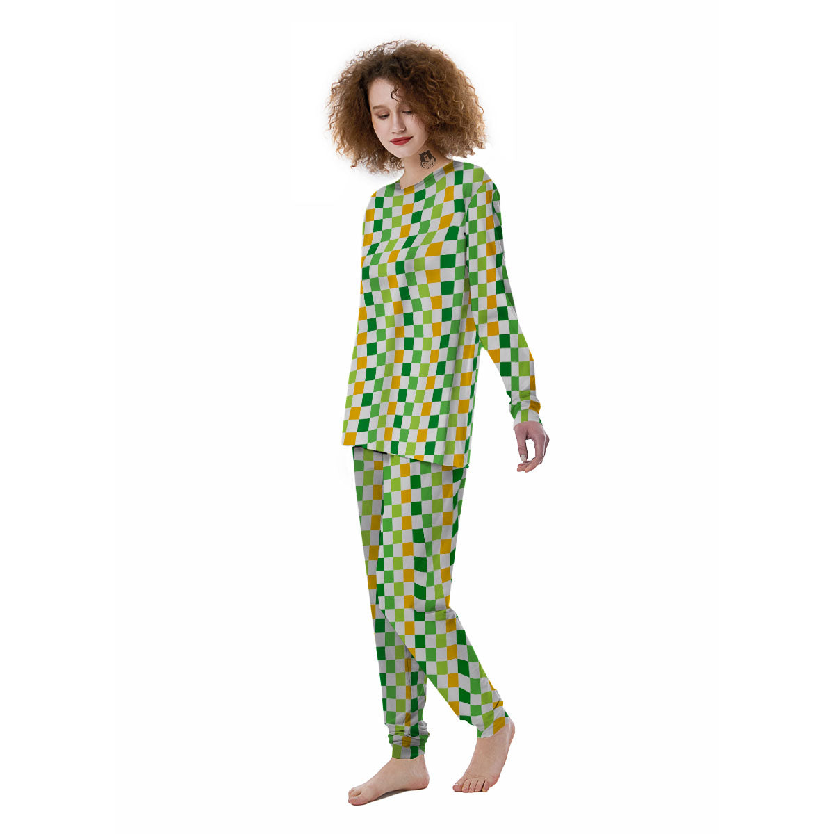 St. Patrick's Day Irish Checkered Print Women's Pajamas-grizzshop