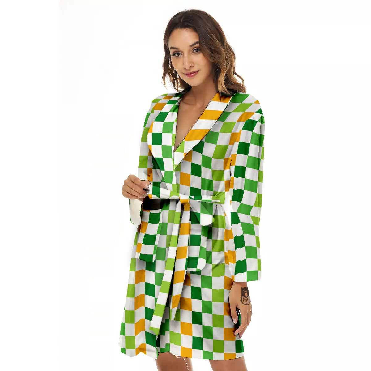 St. Patrick's Day Irish Checkered Print Women's Robe-grizzshop