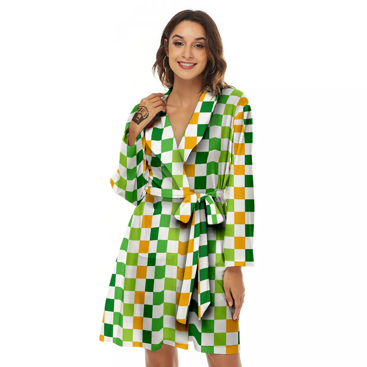 St. Patrick's Day Irish Checkered Print Women's Robe-grizzshop