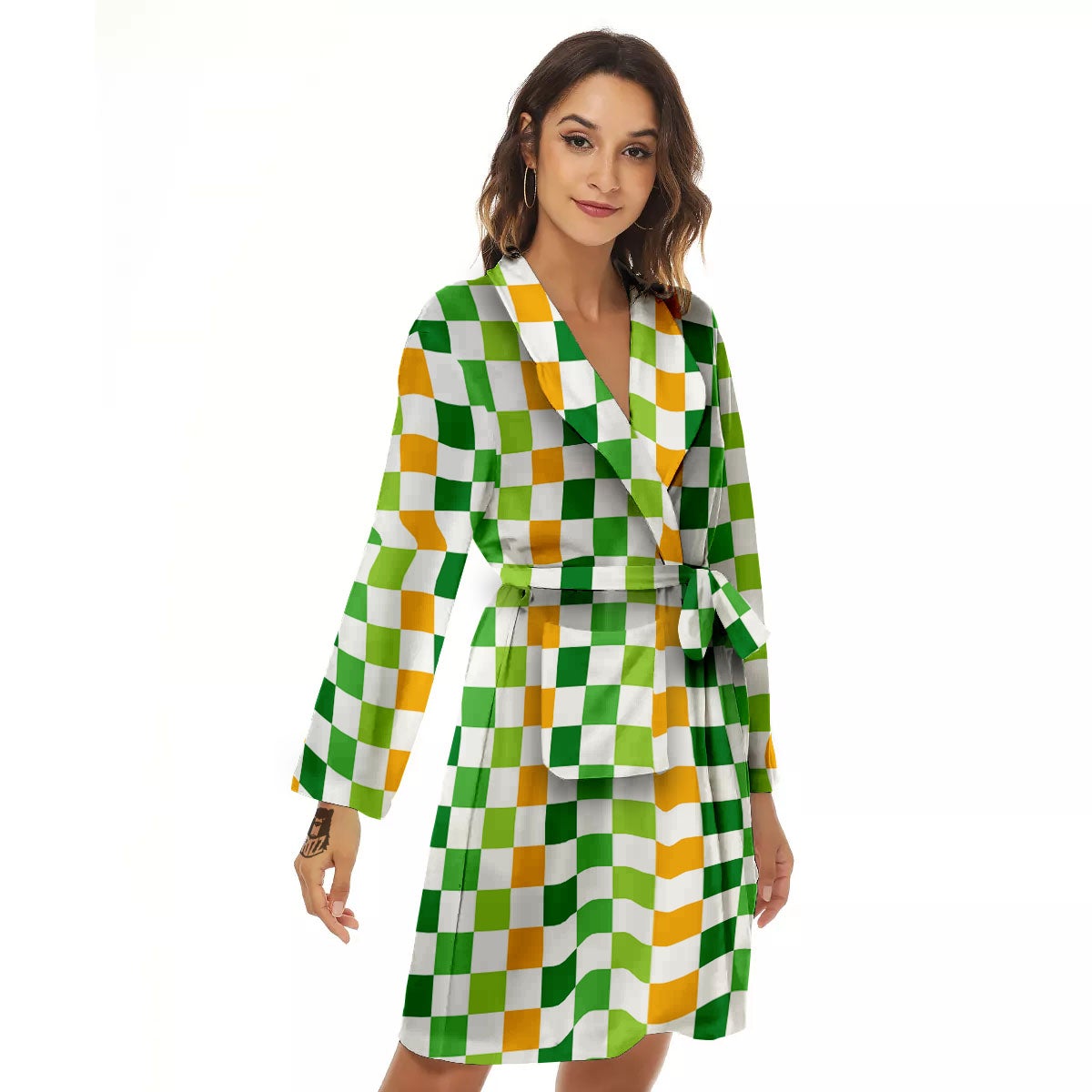 St. Patrick's Day Irish Checkered Print Women's Robe-grizzshop