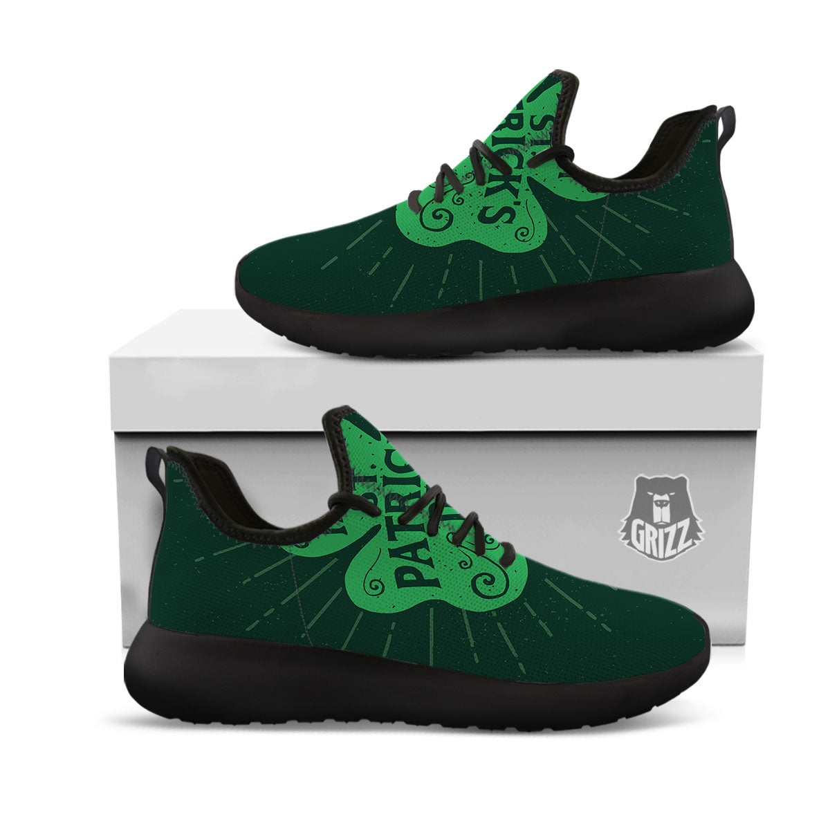 St. Patrick's Day Irish Clover Print Black Athletic Shoes-grizzshop