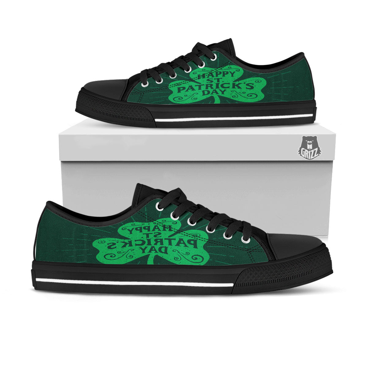 St. Patrick's Day Irish Clover Print Black Low Top Shoes-grizzshop