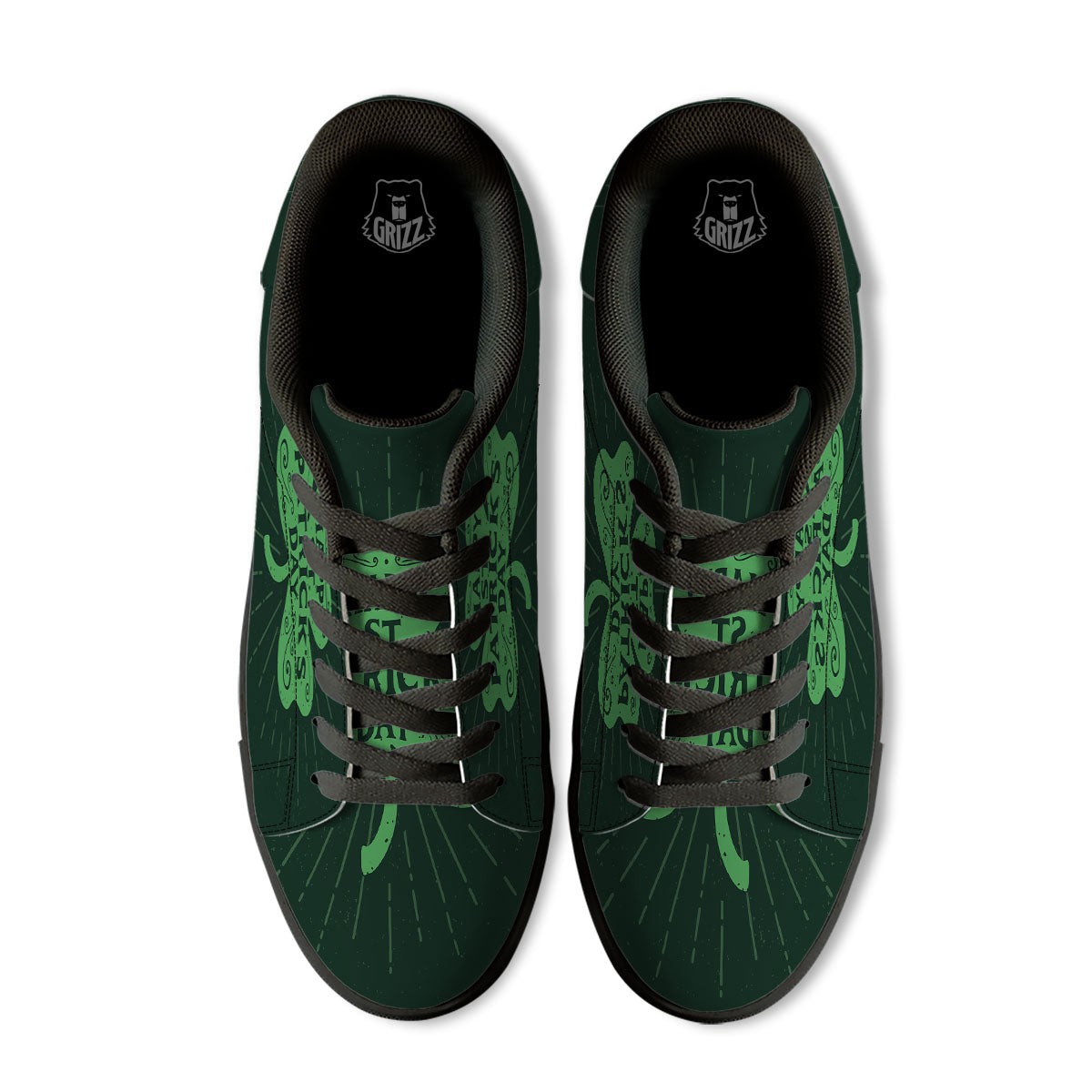 St. Patrick's Day Irish Clover Print Black Low Top Sneakers-grizzshop