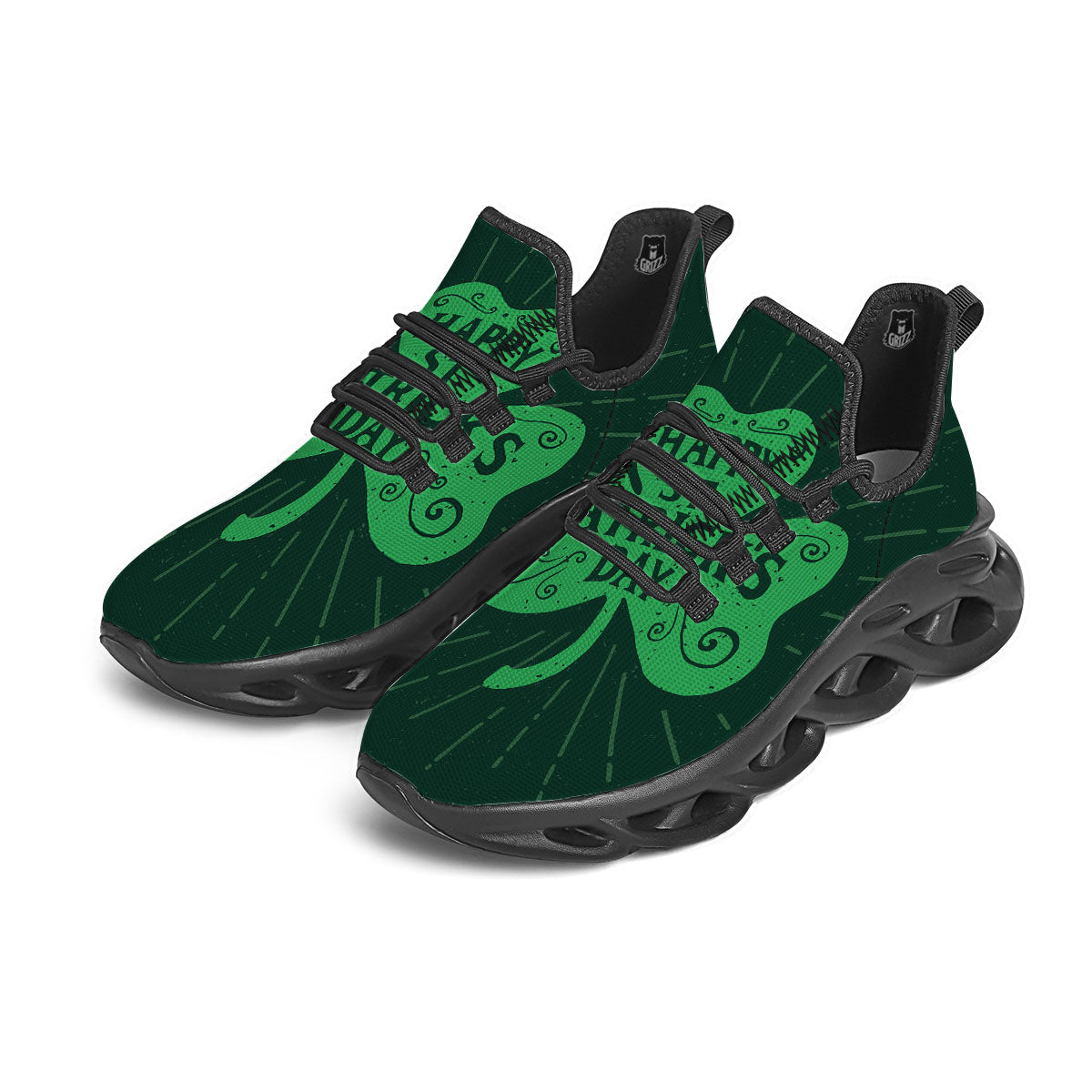 St. Patrick's Day Irish Clover Print Black Running Shoes-grizzshop