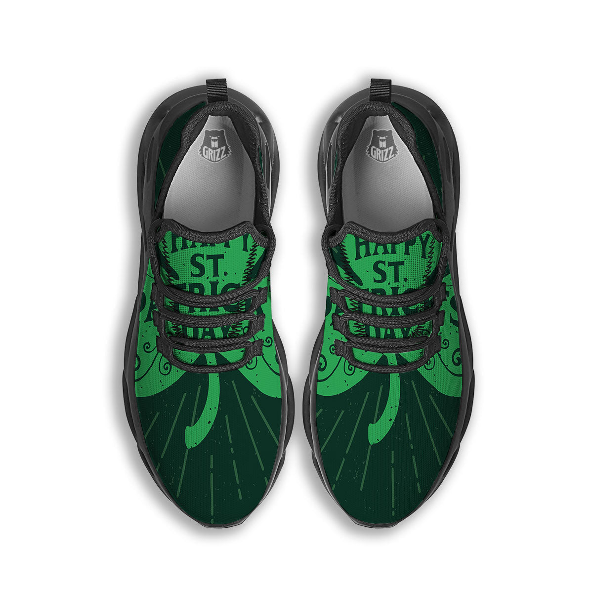 St. Patrick's Day Irish Clover Print Black Running Shoes-grizzshop