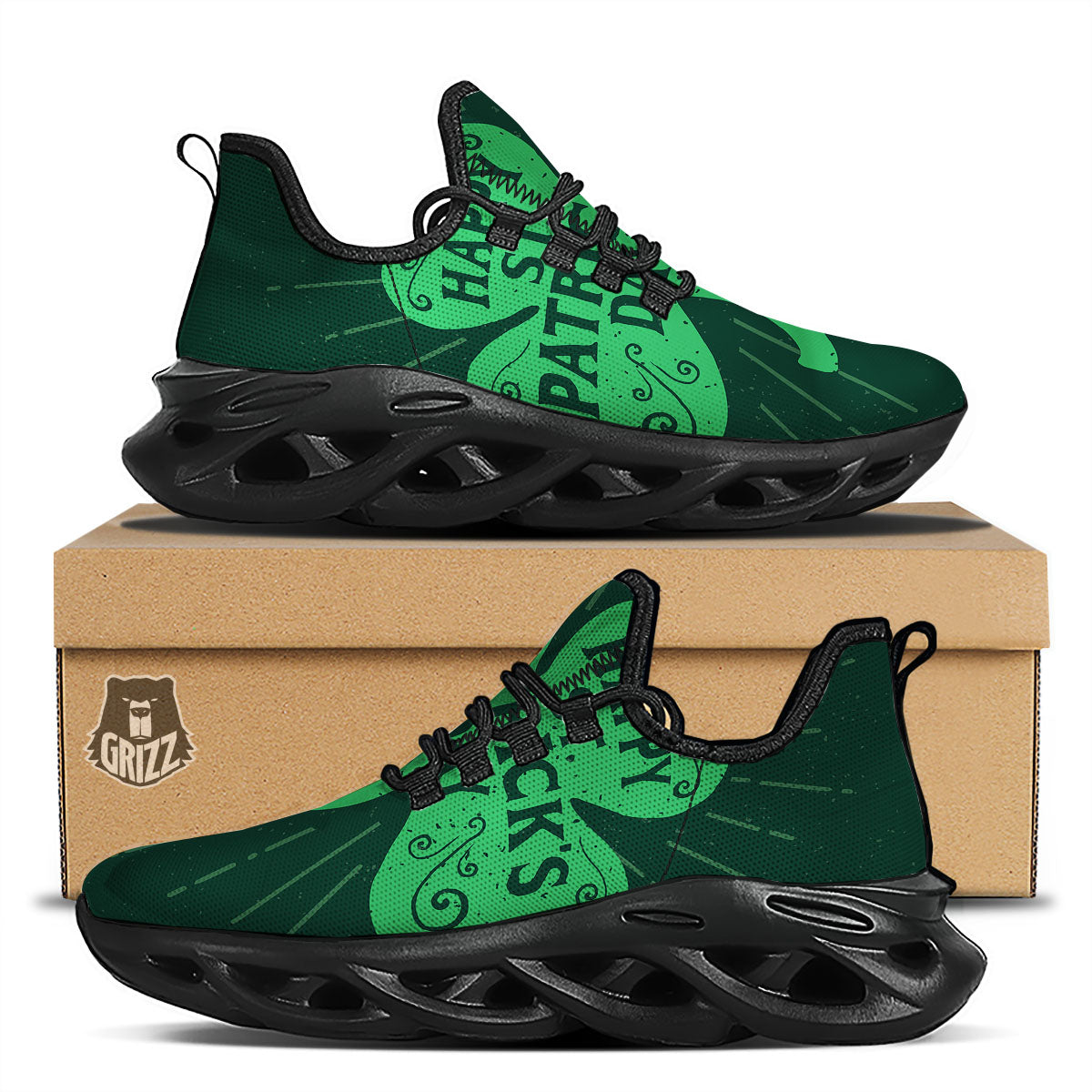 St. Patrick's Day Irish Clover Print Black Running Shoes-grizzshop