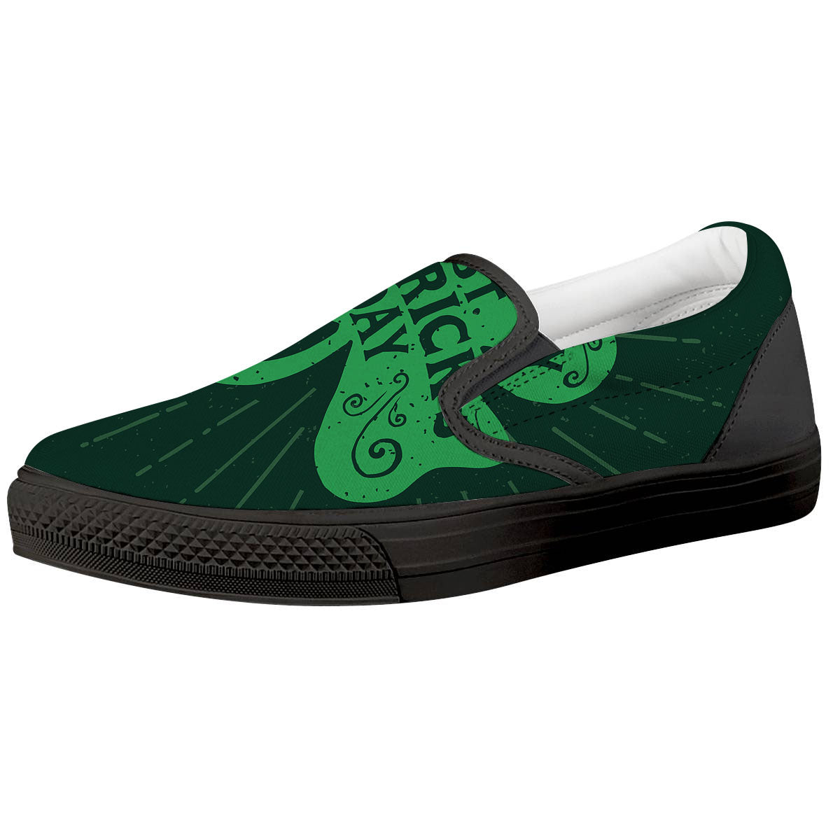 St. Patrick's Day Irish Clover Print Black Slip On Shoes-grizzshop