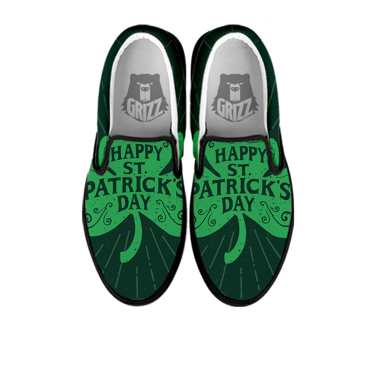 St. Patrick's Day Irish Clover Print Black Slip On Shoes-grizzshop