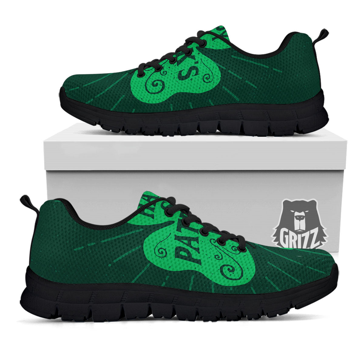 St. Patrick's Day Irish Clover Print Black Sneaker-grizzshop