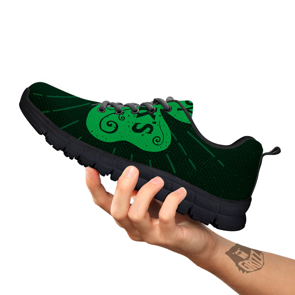 St. Patrick's Day Irish Clover Print Black Sneaker-grizzshop