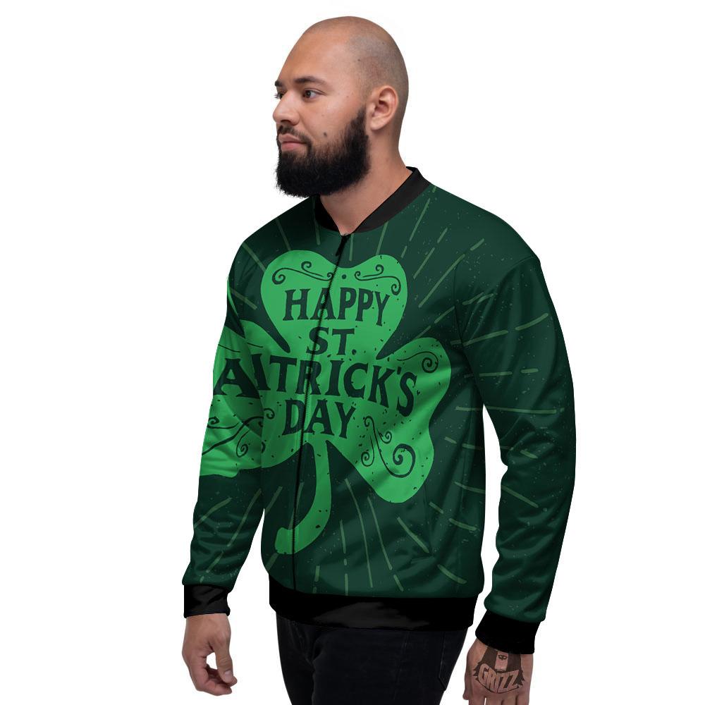 St. Patrick's Day Irish Clover Print Men's Bomber Jacket-grizzshop