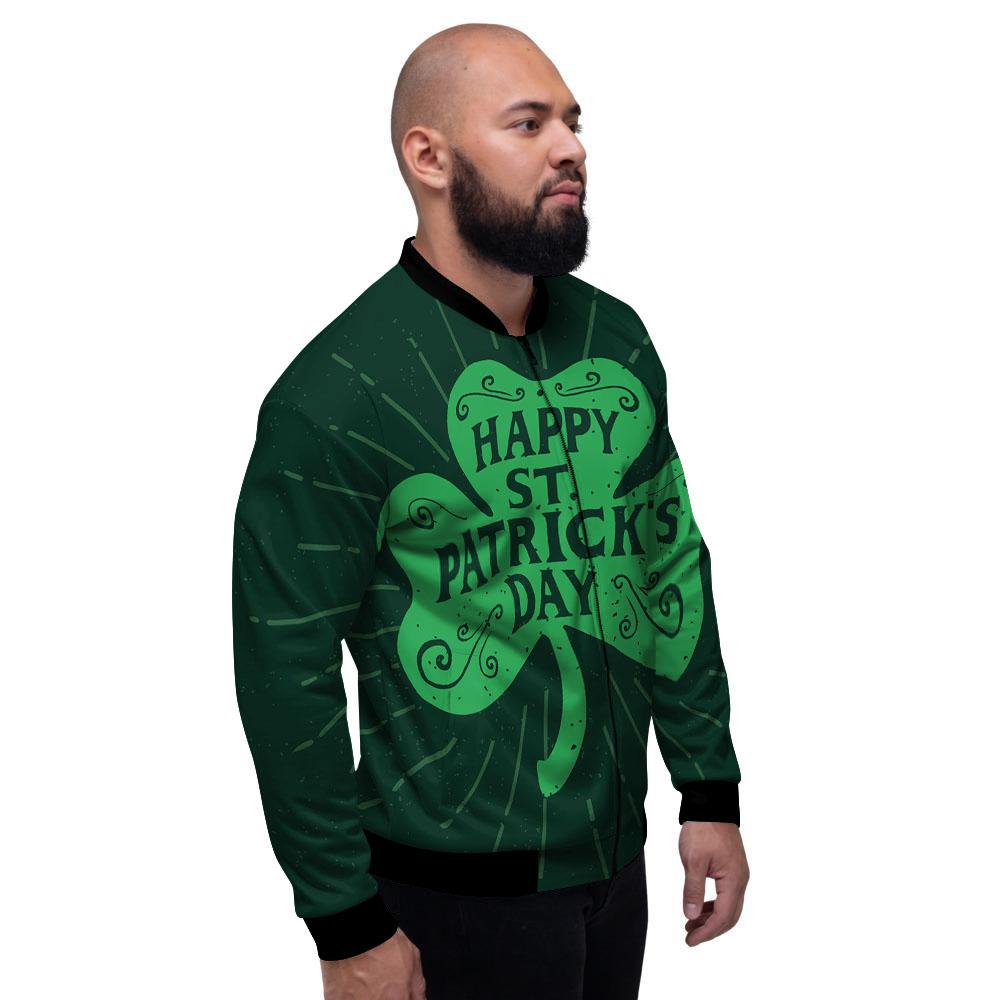 St. Patrick's Day Irish Clover Print Men's Bomber Jacket-grizzshop