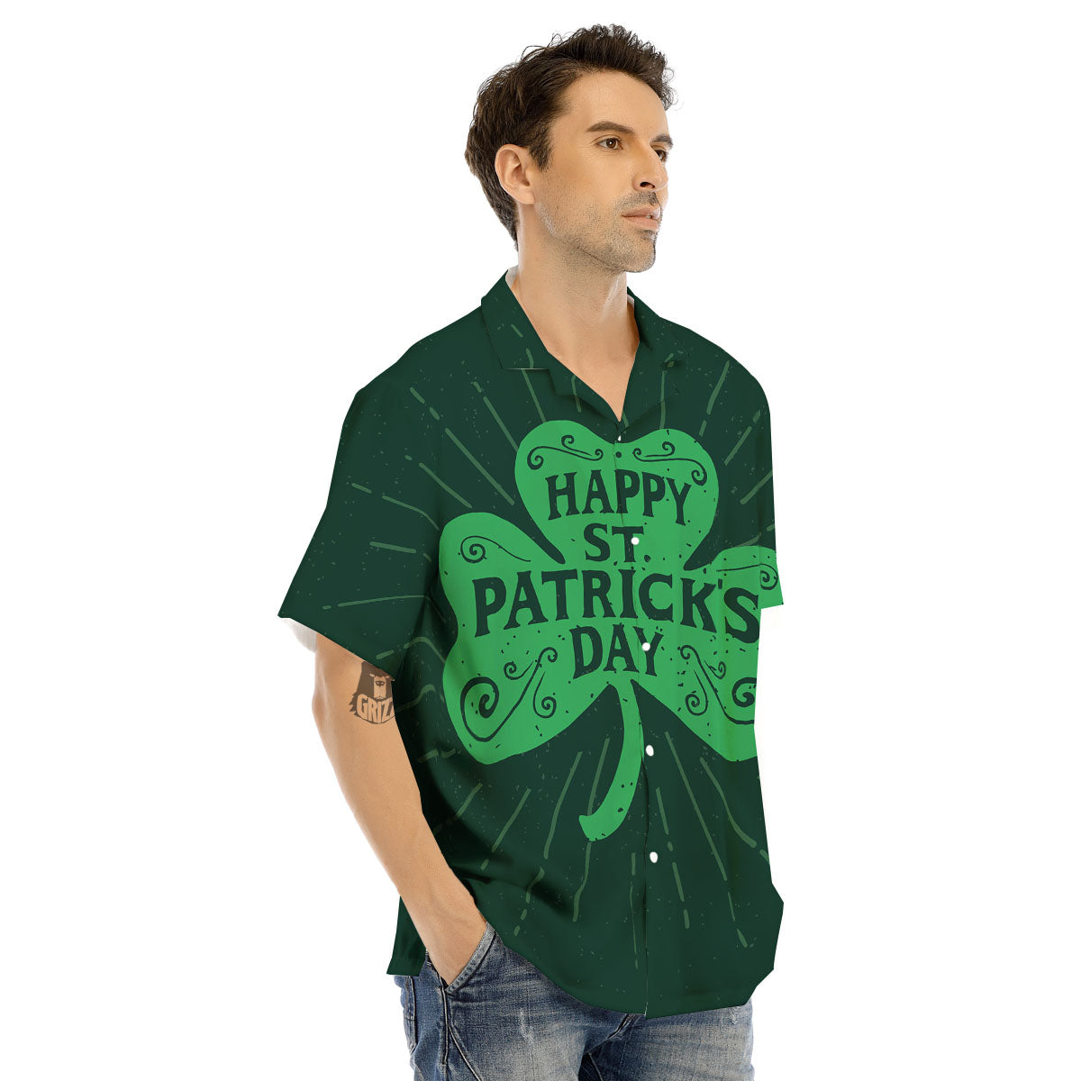 St. Patrick's Day Irish Clover Print Men's Hawaiian Shirt-grizzshop