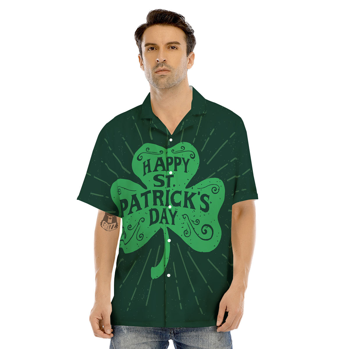 St. Patrick's Day Irish Clover Print Men's Hawaiian Shirt-grizzshop